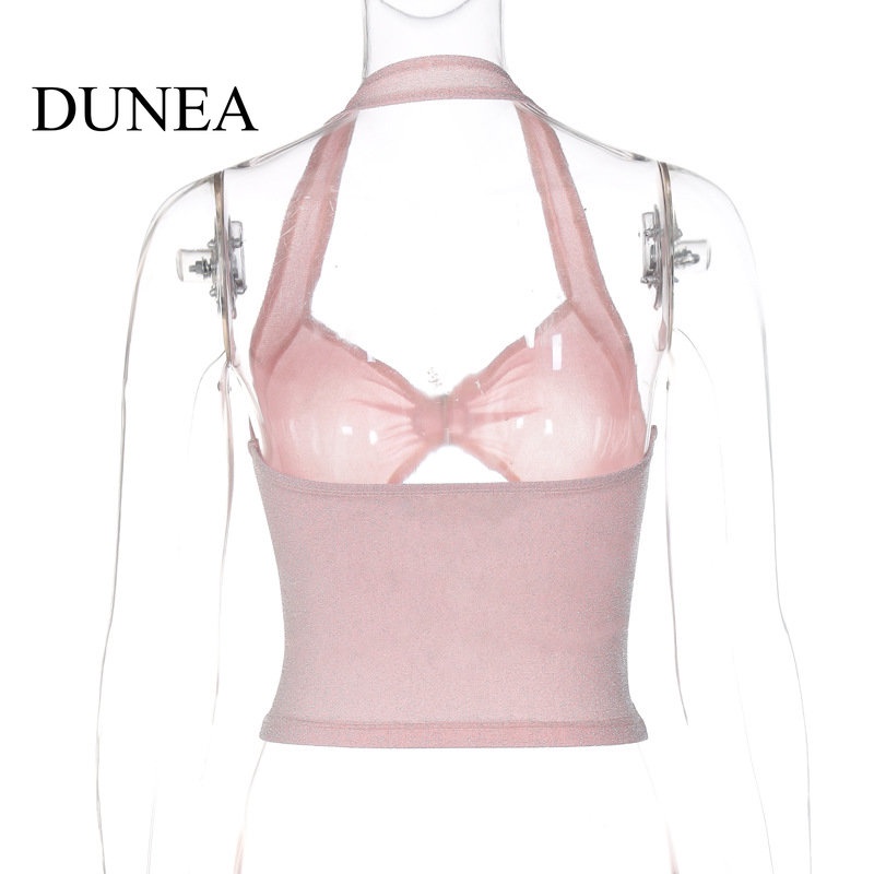 DUNEA Áo Croptop Hai Dây Đính Kim Tuyến Lấp Lánh Quyến Rũ Thời Trang Mùa Hè Cho Nữ