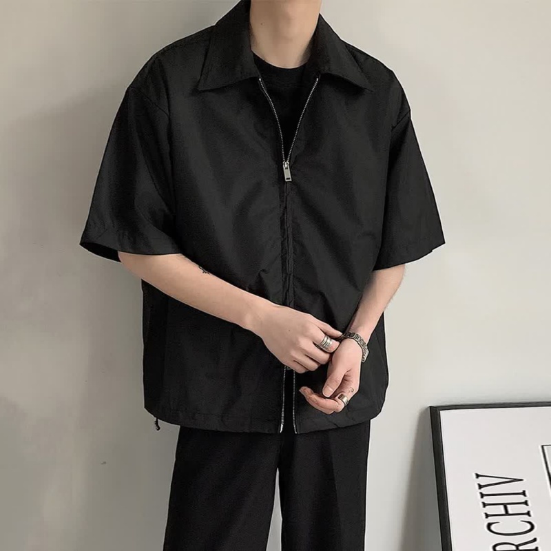 Áo Sơ Mi Tay Ngắn Khóa Kéo Đôi Màu Sắc Thời Trang Mùa Hè Cho Nam