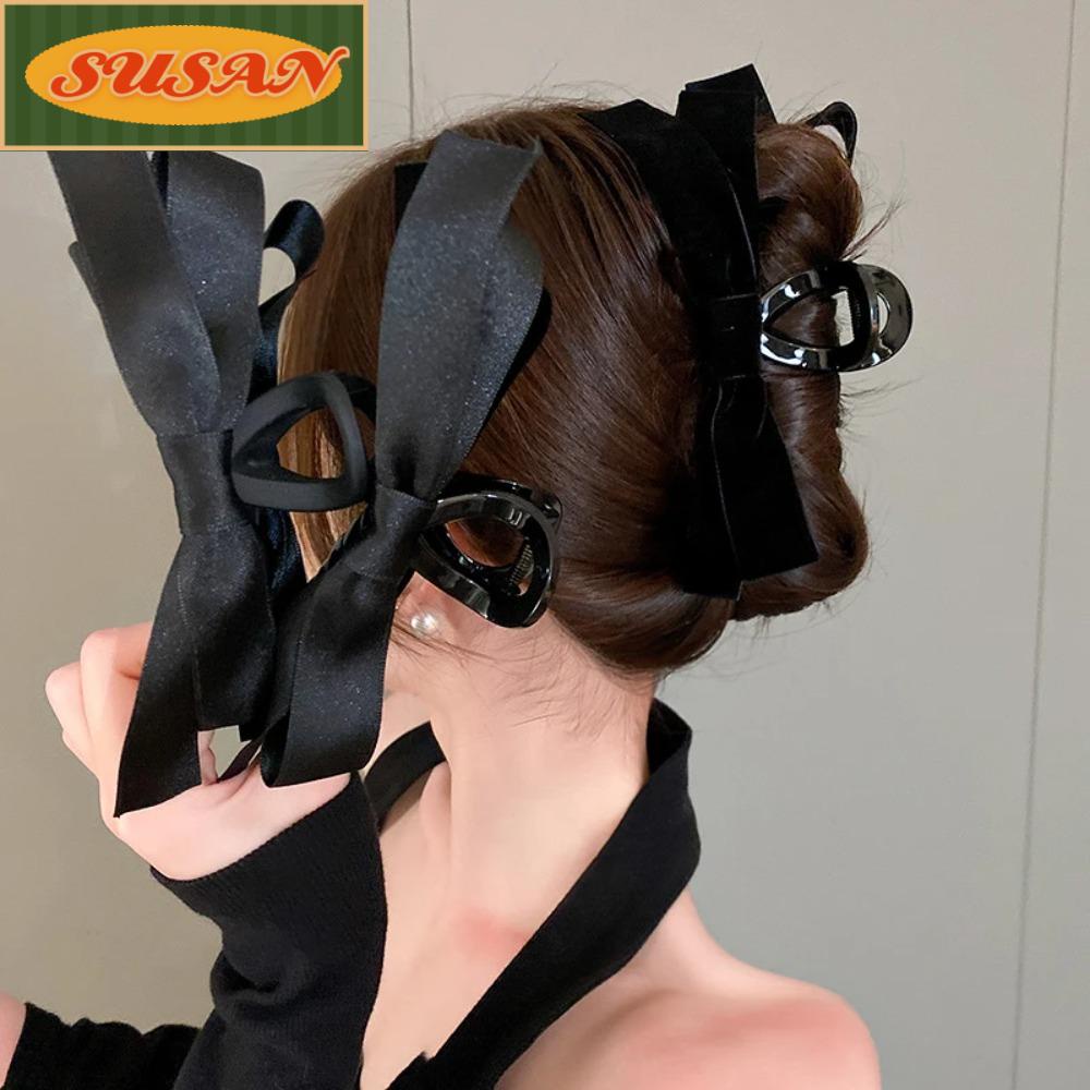 SUSANS Kẹp Tóc Càng Cua Vải Nhung Satin Đính Nơ To Kiểu Hàn Quốc 2023