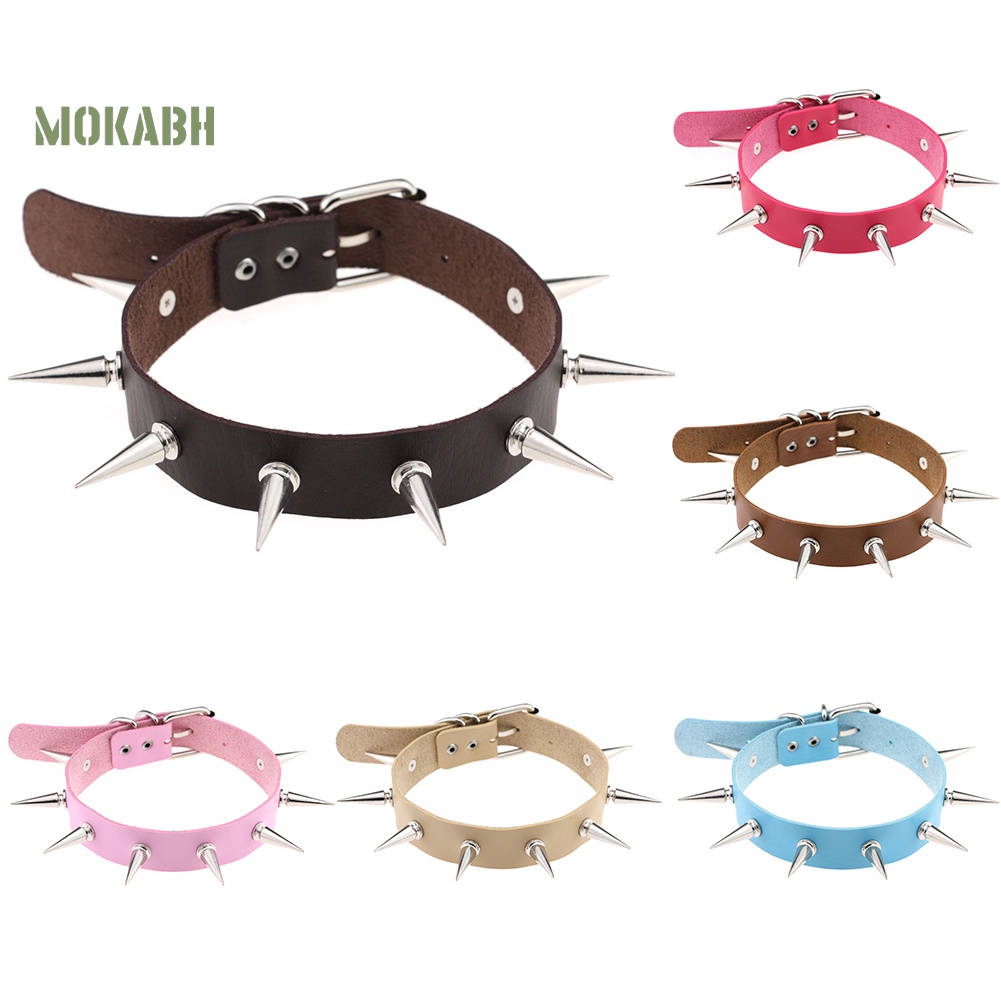 [Mok Abh] Vòng Cổ Choker Da Đính Đinh Tán Bằng Hợp Kim