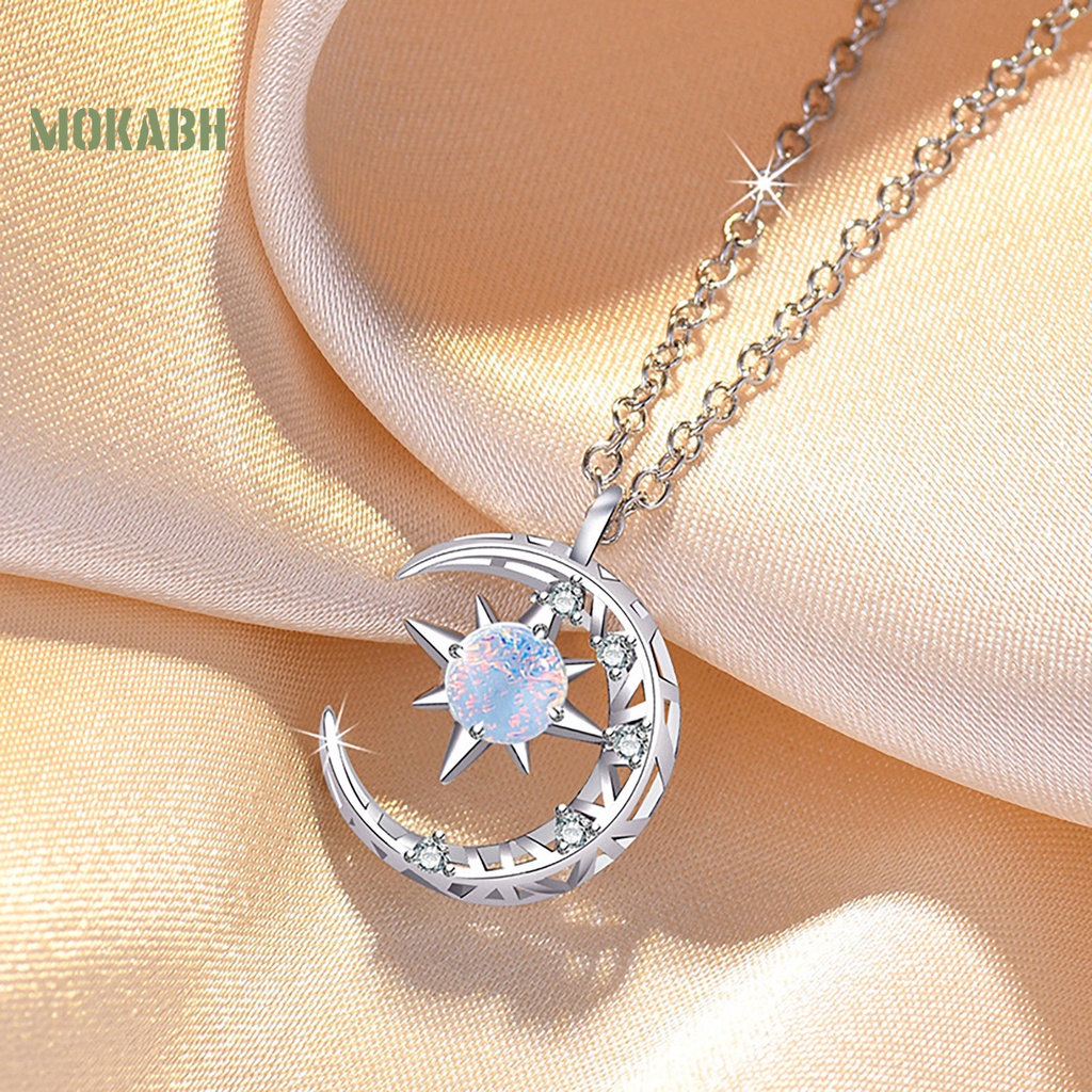 [Mok Abh] Vòng cổ Mặt Hình Tròn Đính Đá Ánh Sáng Mặt Trăng Và Ngôi Sao Tinh Tế Thời Trang Trang Trí Quần Áo