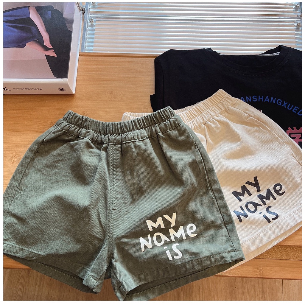 Quần Short Vải Cotton Mỏng Màu Xanh Quân Đội Phong Cách Hàn Quốc Thời Trang Mùa Hè Cho Bé Trai