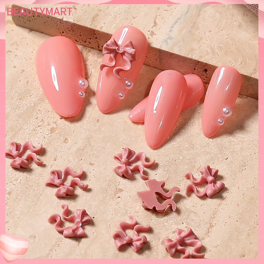 Set 50 Móng Tay Giả Bằng Nhựa Hình Nơ 3D Nhiều Màu Sắc Trang Trí Cho Nữ Charms