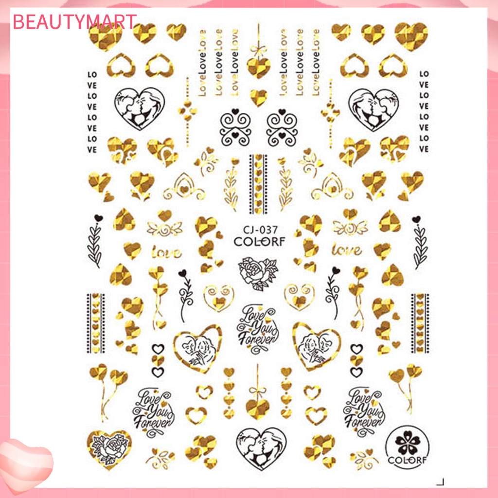 [beautymart] Nhãn Dán Móng Tay Tự Dính Họa Tiết Hoa Hồng Trái Tim Tình Yêu Tinh Tế Chống Rơi Có Thể Tháo Rời Trang Trí DIY