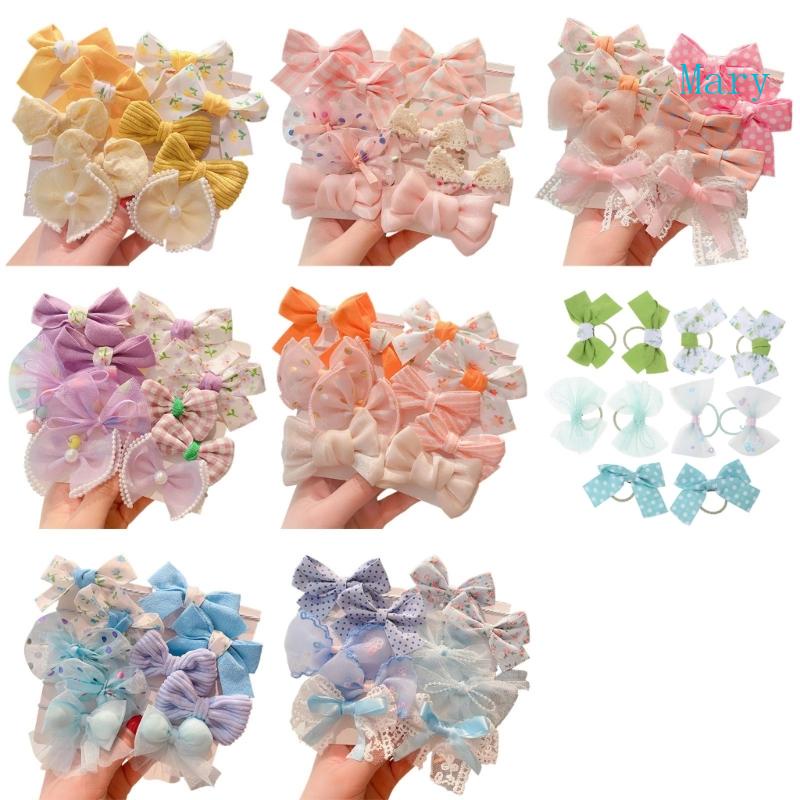 Set 10 Dây Cột Tóc Thắt Nơ In Họa Tiết Hoa Ngọt Ngào Cho Bé Gái