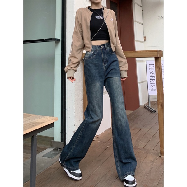 NZN Quần Jeans Nữ Lưng Cao Ống Rộng Thời Trang Hàn Quốc Cá Tính