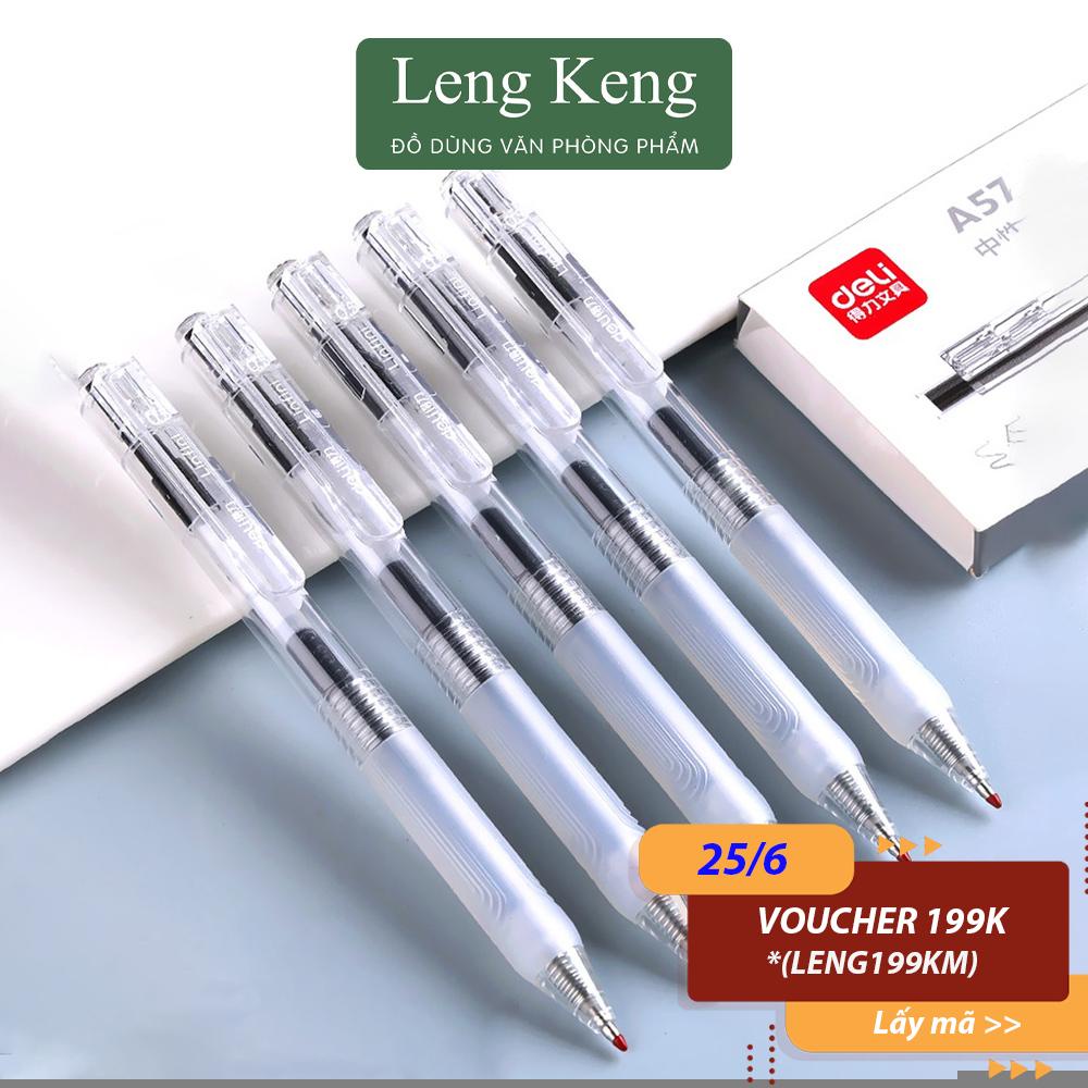 Bút bi gel bấm Deli mực đen ngòi 0.5mm Leng Keng mực đều nét chữ đẹp A575