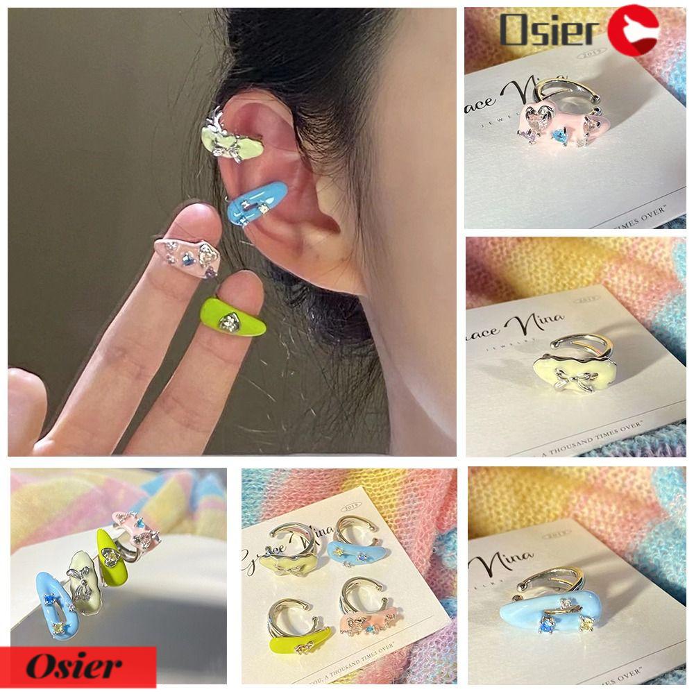 Set 1 Bông Tai Dạng Kẹp Đính Pha Lê Hình Nơ / Trái Tim Tối Giản Cho Nữ