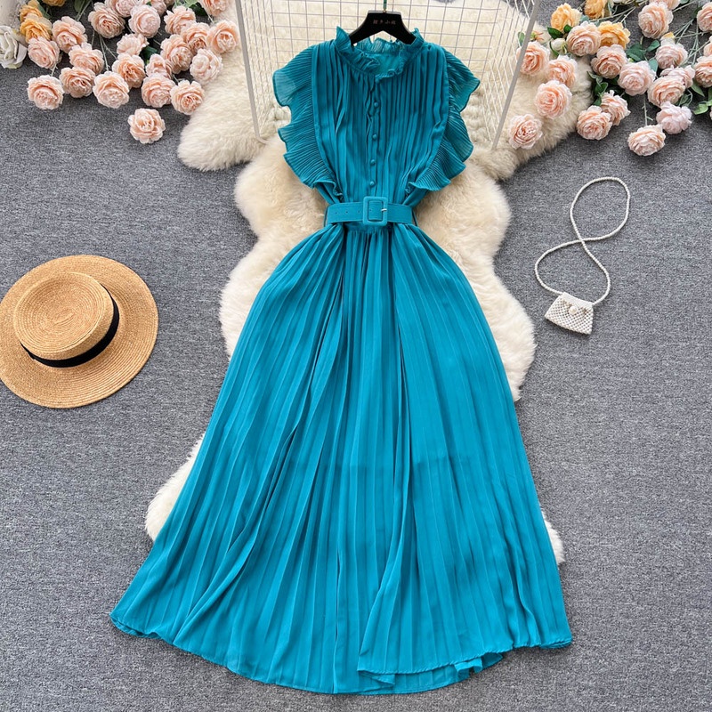Đầm Chiffon Dáng Dài Eo Hẹp Phối Thắt Lưng Phong Cách Hepburn Pháp Thời Trang Mùa Hè Cao Cấp Cho Nữ