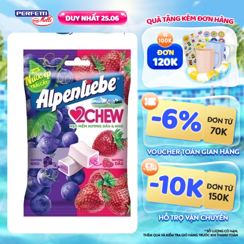 Kẹo Mềm Alpenliebe 2Chew Hương Hỗn Hợp Dâu &amp; Nho