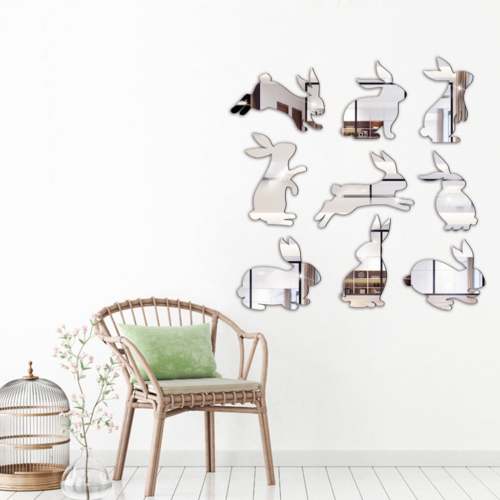 1 Bộ Đề Can Acrylic Tự Dính Hình Thỏ Tráng Gương Trang Trí Nhà Cửa