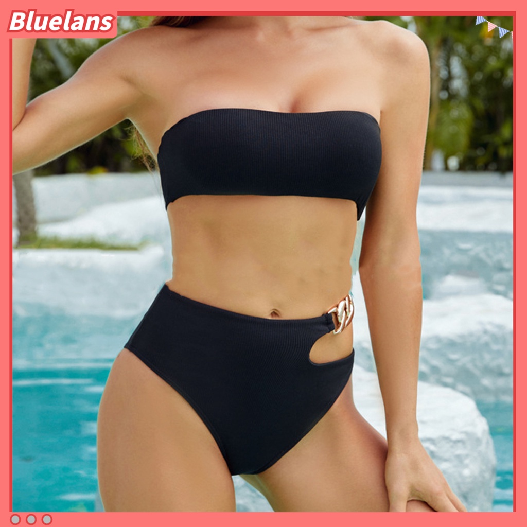 [BLS] Bộ Bikini 2 Mảnh Lưng Cao Không Dây Xích Rỗng Cho Các Hoạt Động Dưới Nước