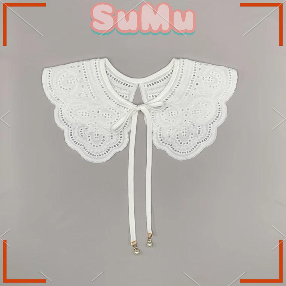 Sumu Cổ Áo Bèo Nhún Giả Khăn Choàng Quấn Cổ Búp Bê Rỗng Màu Trắng Trang Trí Cho Học Sinh