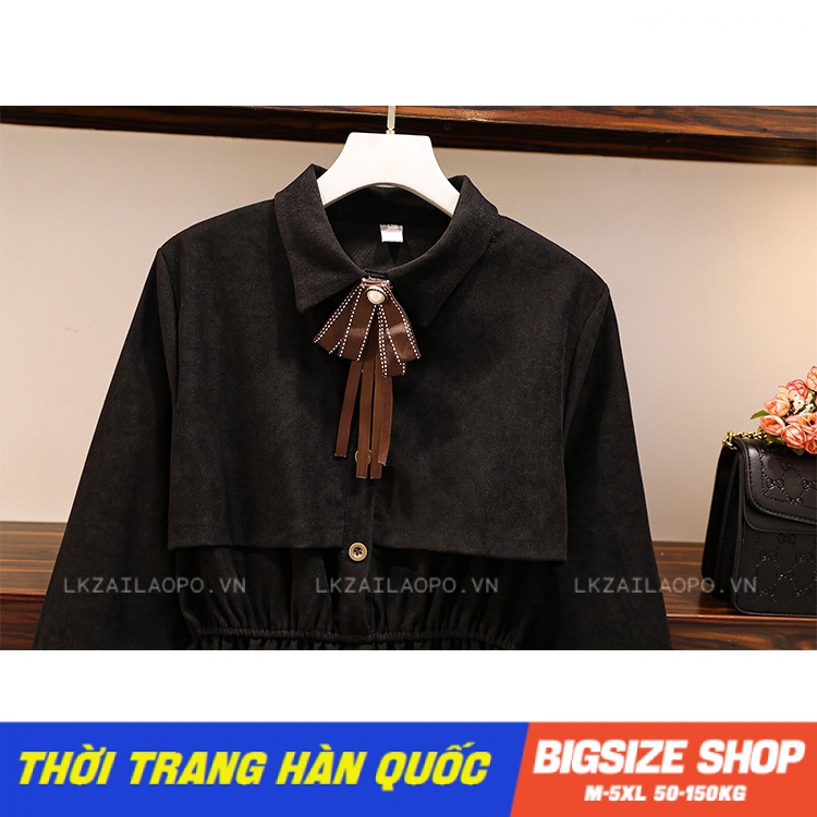Váy đầm nữ Bigsize Đầm dự tiệc sang trọng dáng xoè tay dài có cổ đen mùa xuân Phong cách Hàn Quốc Thời Trang đẹp