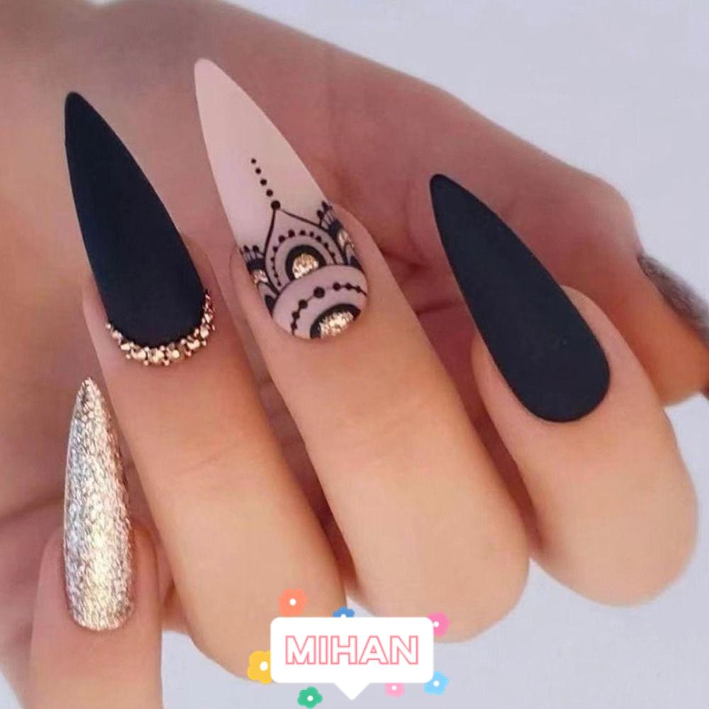 MIHAN1 Set 24 Móng Tay Giả Dạng Nhấn DIY Đơn Giản MIHAN1