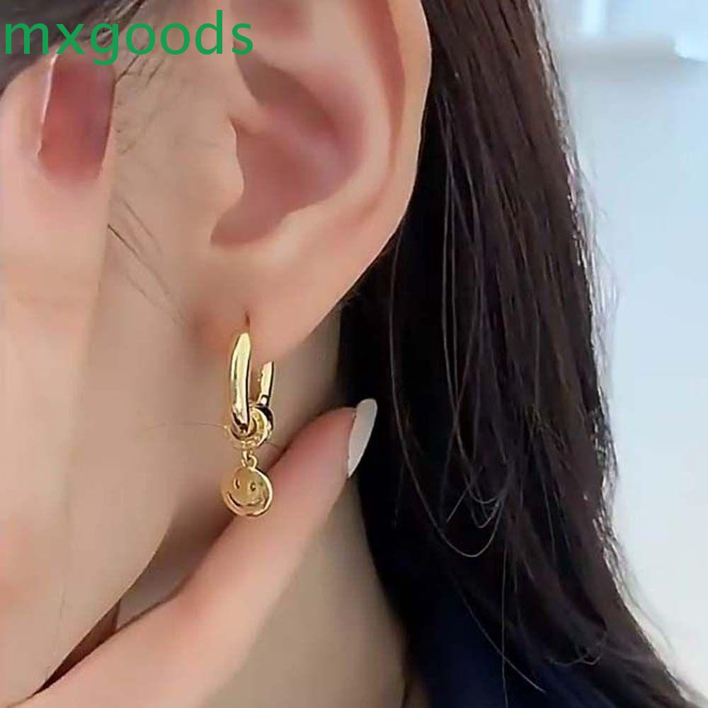 MXGOODS Bông Tai Hình Tròn Họa Tiết Mặt Cười Phong Cách Hàn Quốc Thời Trang Cho Nữ