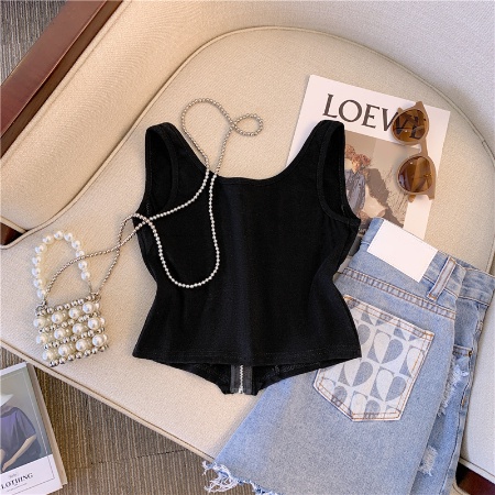Áo Camisole Màu Đen Phối Khóa Kéo Thời Trang