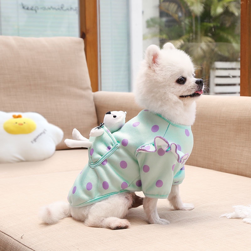Áo Thun Họa Tiết Chấm Bi Kèm Túi Nhỏ Dễ Thương Thời Trang Mùa Hè Cho Thú Cưng