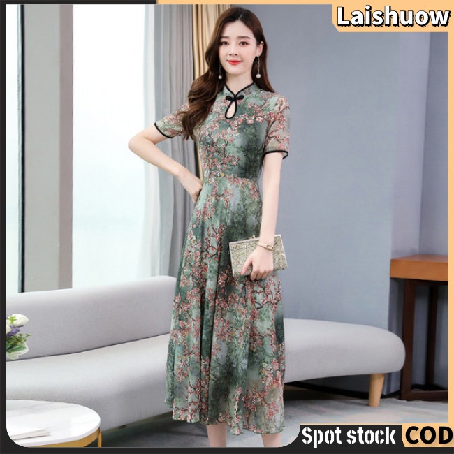 Sườn Xám Tay Ngắn Dáng Chữ A In Họa Tiết Thời Trang Mùa Hè Xinh Xắn Cho Nữ