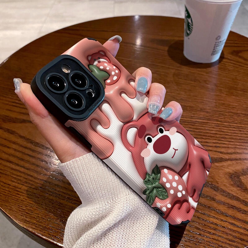 Ốp Điện Thoại Mềm Hình Gấu Và Kem Dâu Cho Iphone11 12 Pro Max X Xr Xs Max Se 7 Plus 8 Plus 13 Pro Max 14 Pro Max