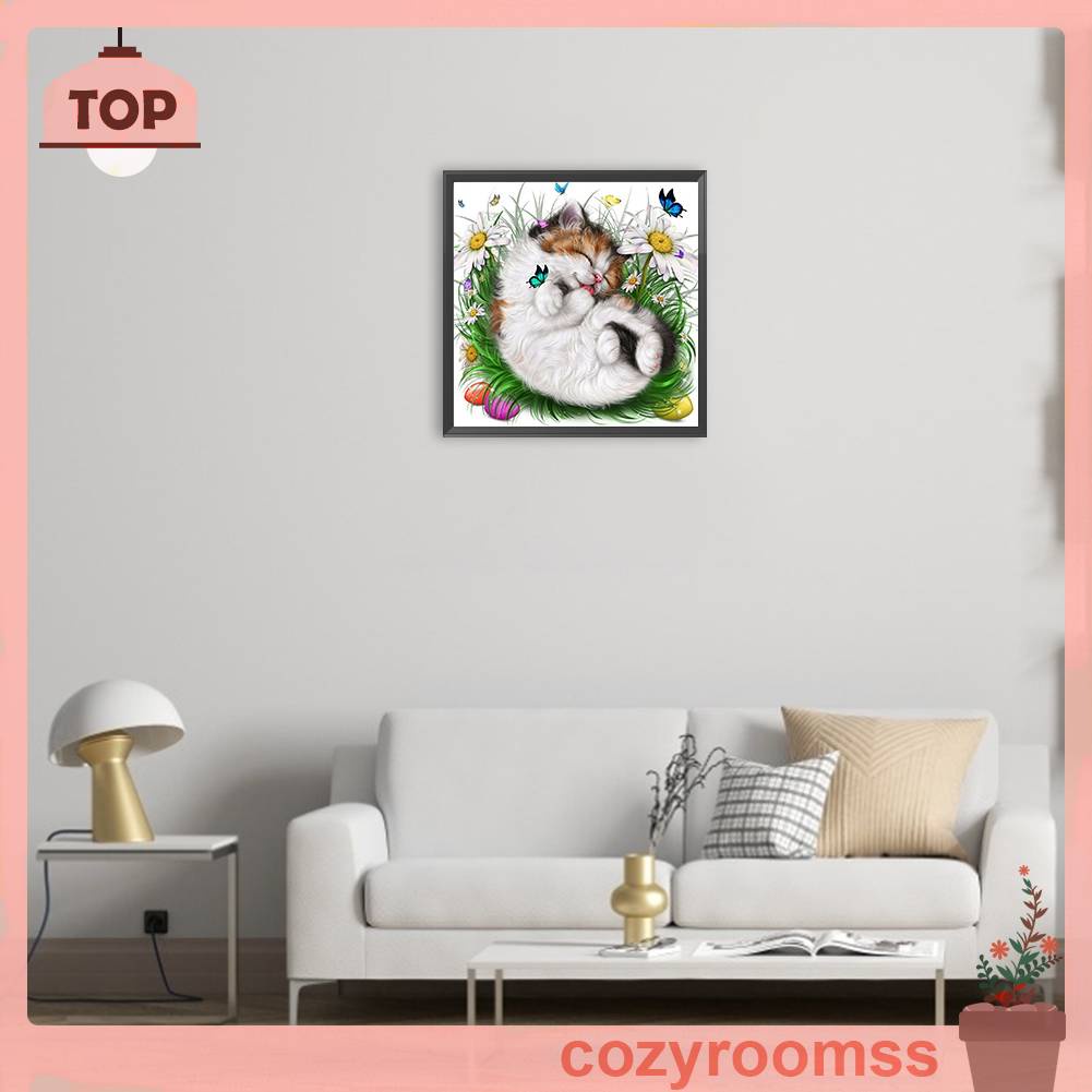 Tranh Đính Đá Kim Cương Toàn Bộ 5D DIY Hình Vẽ Mèo Trang Trí Nhà Cửa