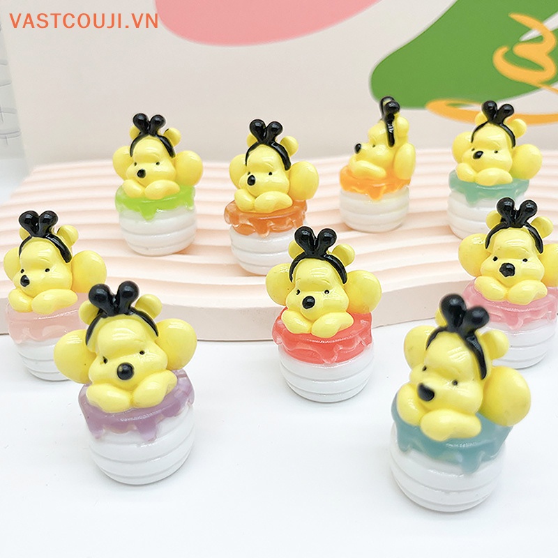 Móc Khóa Hình Chú Gấu Winnie Bằng Nhựa Resin Màu Dạ Quang DIY