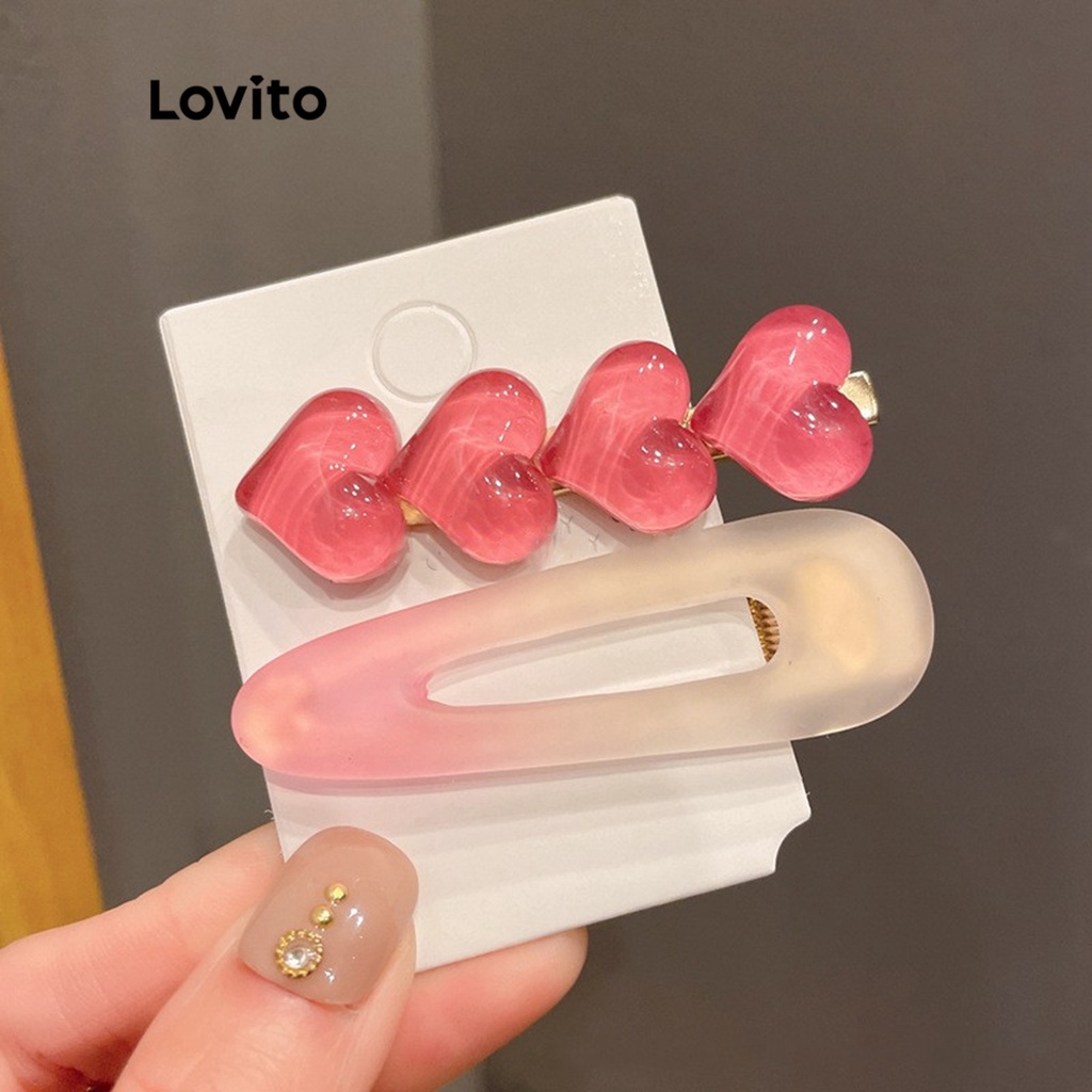 Kẹp tóc Lovito cơ bản hình trái tim thường ngày cho nữ LNA09053 (Hồng)