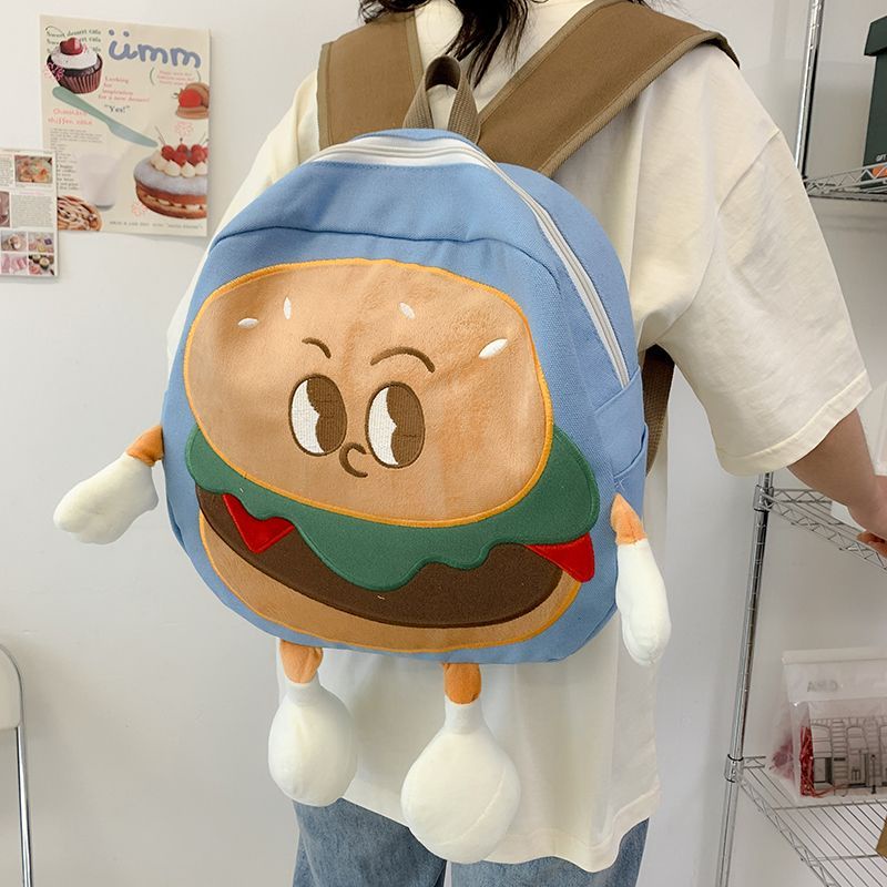 Balo Đi Học Vải Canvas Cỡ Lớn In Hình Bánh Burger Dễ Thương Thời Trang 2023 Cho Nữ