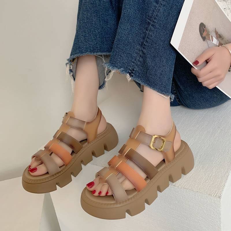 Giày Sandal Da Đế Dày Phong Cách Âu Mỹ Thời Trang Mùa Hè Cho Nữ