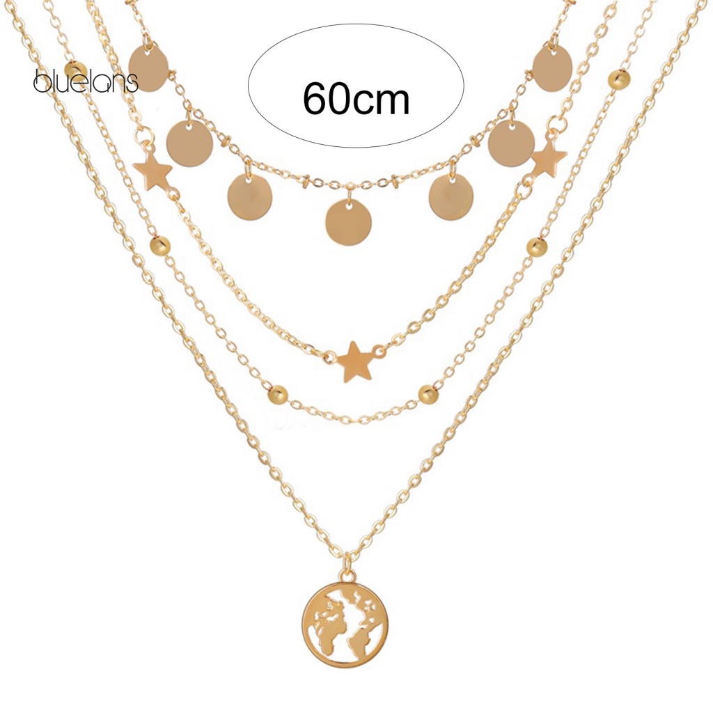 Vòng cổ Nhiều Lớp Mặt Tròn Hình Bản Đồ Có Thể Điều Chỉnh Cho Nữ