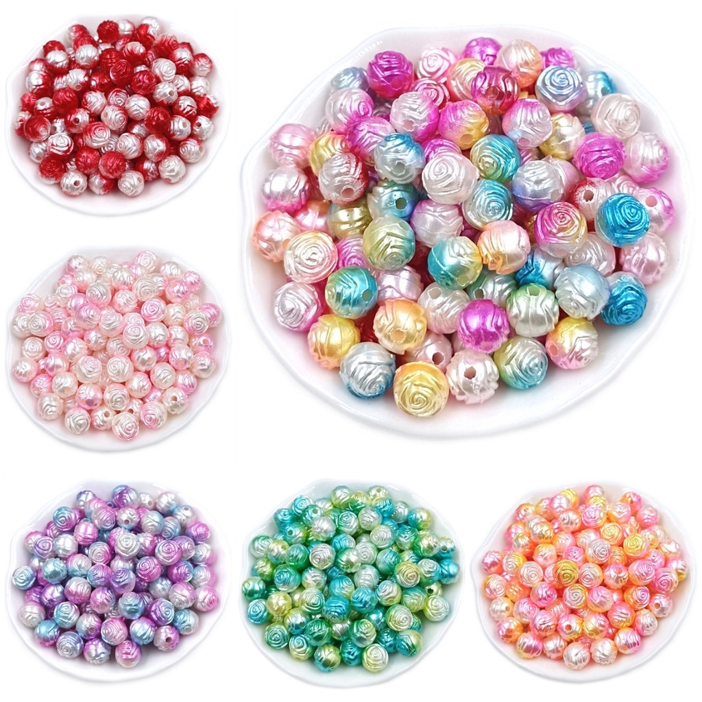 Set 30 Hạt Xỏ Lỗ Hình Hoa Hồng Hai Màu Sắc 8mm Làm Vòng Tay / Vòng cổ Thủ Công DIY