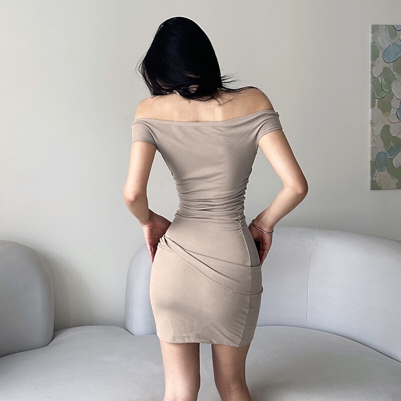Đầm Tay Ngắn Hở Vai Dáng Ôm Thời Trang Mùa Hè Quyến Rũ Cho Nữ