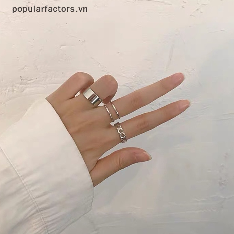 Bộ 3 Nhẫn Đeo Tay Bằng Bạc Có Thể Điều Chỉnh Màu Sắc Phong Cách Gothic Cho Nam Và Nữ