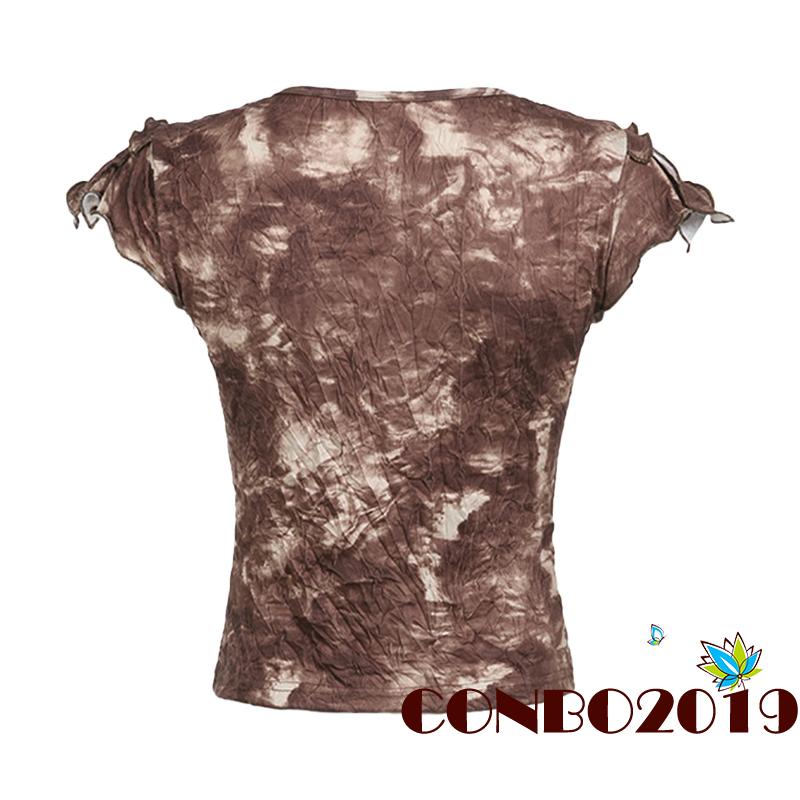 Áo Thun Nữ Ngắn Tay In Màu Loang Và Họa Tiết Thời Trang