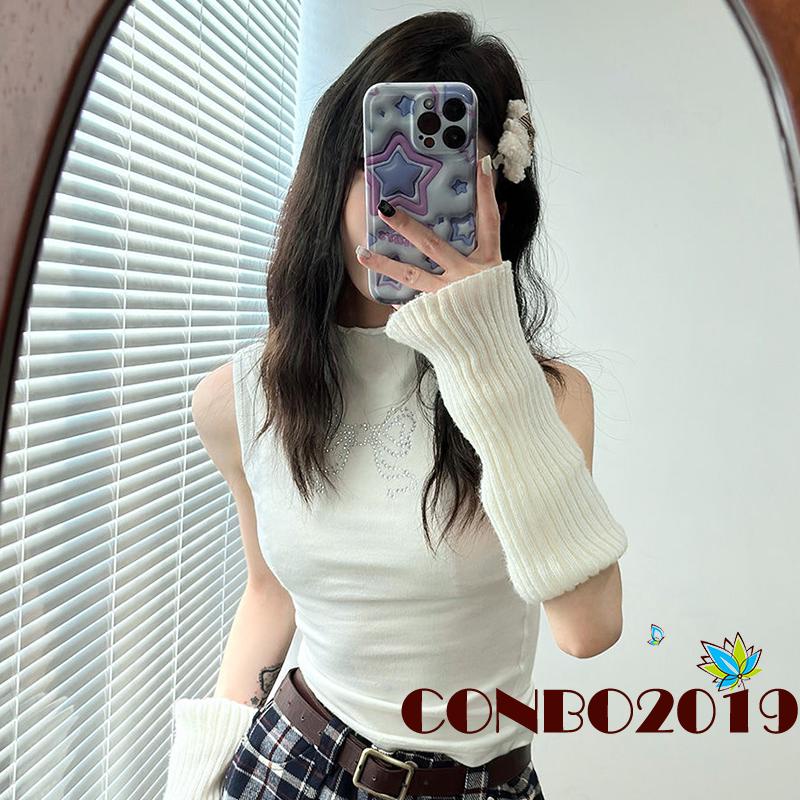 Hgm Áo Tank Top Không Tay Cổ Lọ Đính Nơ Thời Trang Đường Phố Mùa Hè Nóng Bỏng Cho Nữ