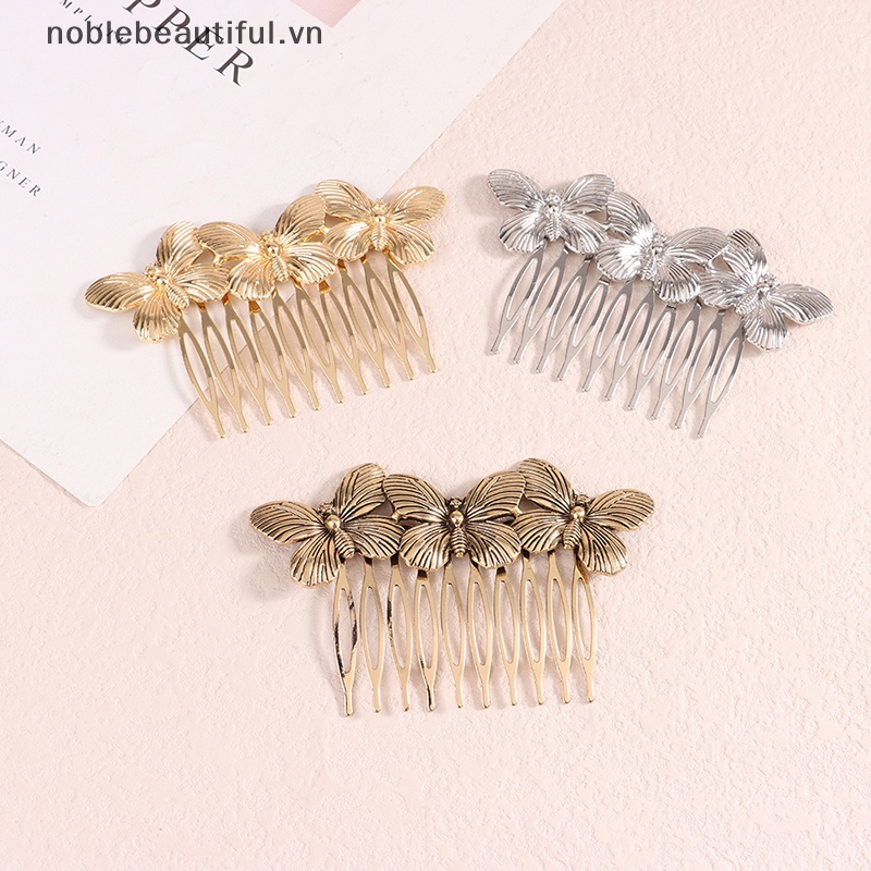 Lược Cài Tóc Kim Loại Hình Bướm Phong Cách Vintage Thanh Lịch Cho Nữ