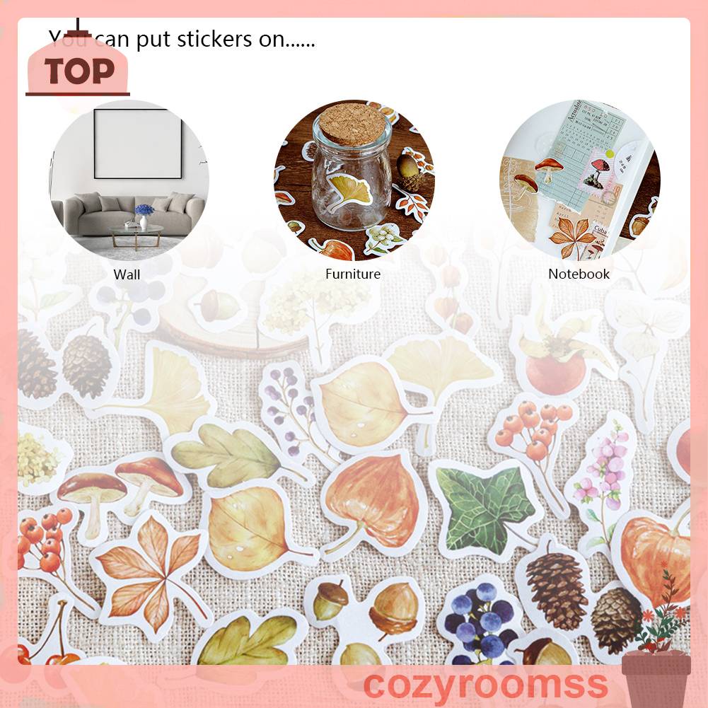 Bộ 46 Miếng Dán Trang Trí Sổ Tay Nhật Ký Hình Lá Mùa Thu