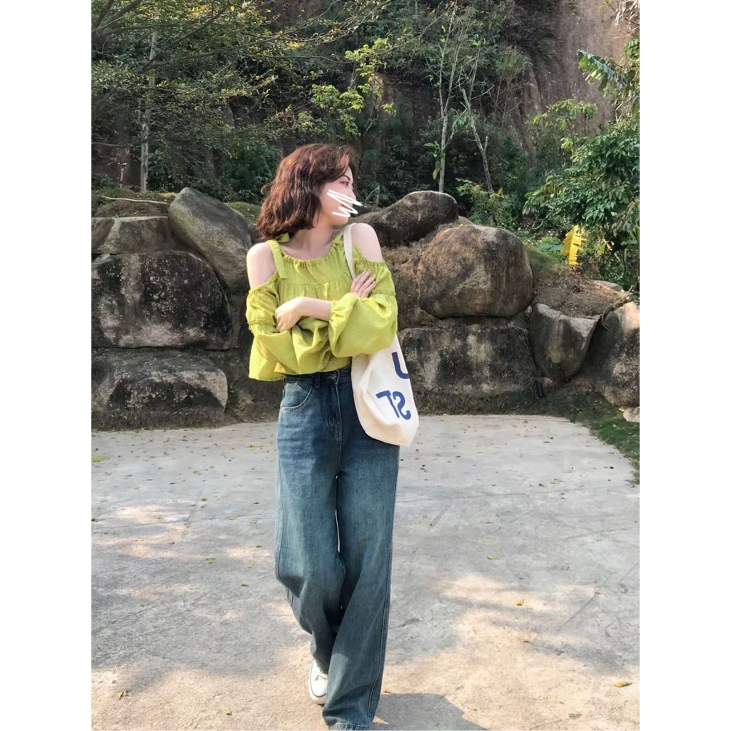 Áo Kiểu Trễ Vai Dáng Ngắn Phối Dây Cột Thời Trang Mùa Hè Dễ Thương Cho Nữ