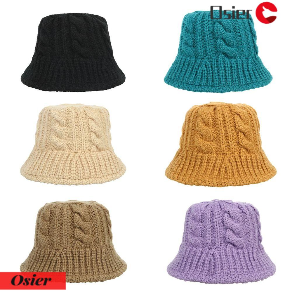 OSIER1 Mũ Bucket Dệt Kim Màu Trơn Dễ Phối Đồ