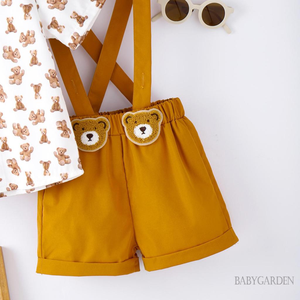 Set Đồ Mùa Hè 3 Món Gồm Áo Sơ Mi Tay Cộc Cài Nút + Quần Yếm + Nón Quý Ông Cho Bé Trai / 3-7 Tuổi