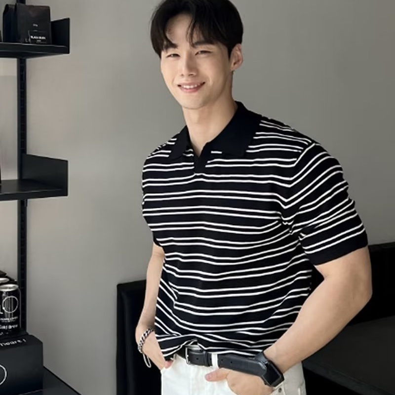Áo Thun Polo Ngắn Tay Họa Tiết Sọc Ngang Thời Trang Dành Cho Nam