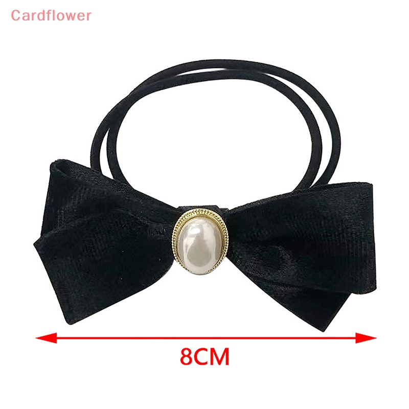 < Cardflower > Dây Buộc Tóc Cao Su Co Giãn Đính Hạt Ngọc Trai Siêu Co Giãn Màu Đen Đơn Giản