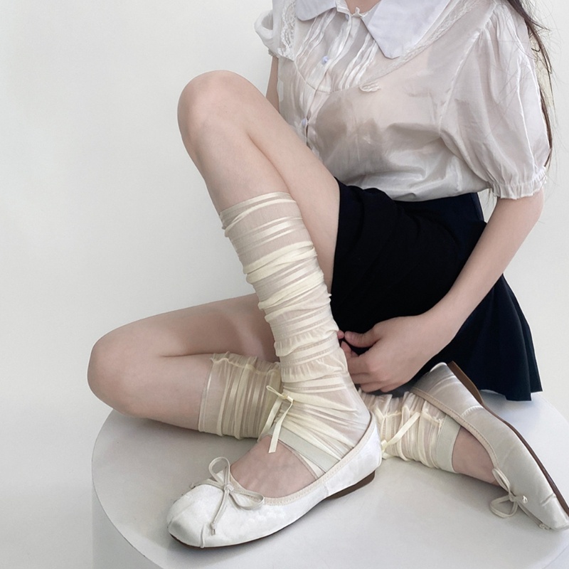 Vớ Lụa Giữ Ấm Chân Đính Nơ Phong Cách Harajuku Ngọt Ngào Thời Trang Mùa Hè Cho Nữ