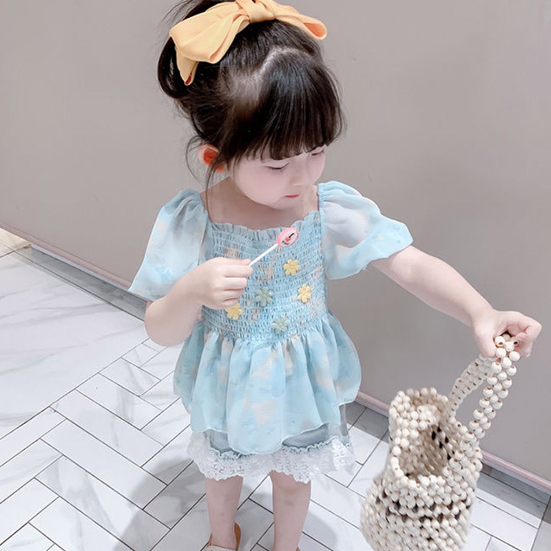 Áo Thun Ngắn Tay In Hoa Phong Cách Công Chúa Thời Trang Mùa Hè Hàn Quốc Cho Bé Gái