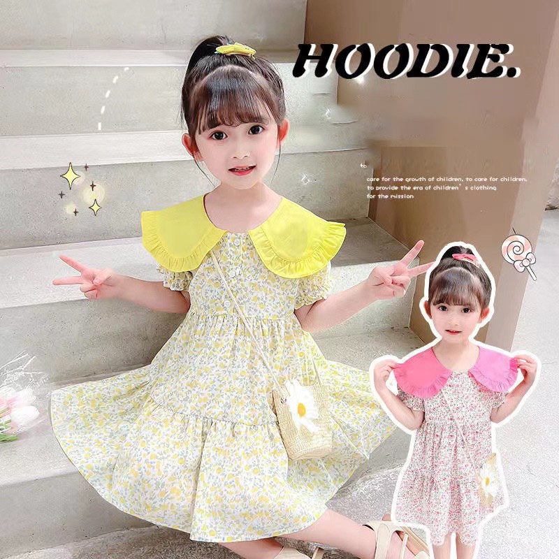 Đầm Công Chúa Tay Ngắn Mềm Mại Thoải Mái In Họa Tiết Hoa Dễ Thương Phong Cách Phương Tây Cho Bé Gái