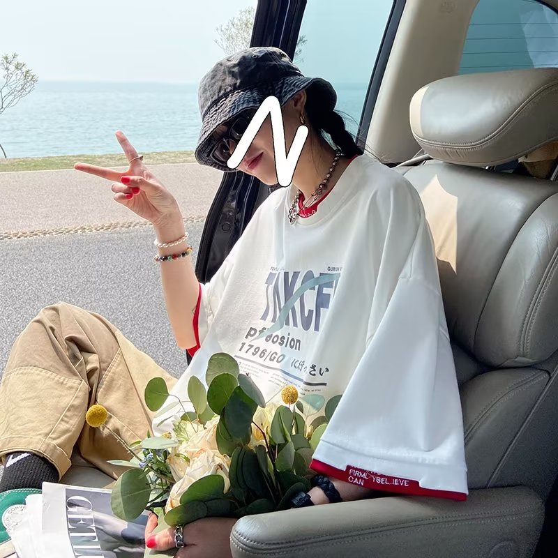 Áo Thun Tay Ngắn Giả Hai Lớp Phong Cách Đường Phố Mỹ Thời Trang Mùa Hè Cho Nam