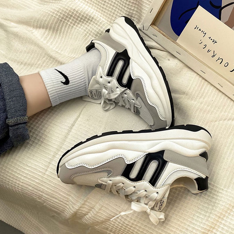 Giày thể thao MINGSHENG đế dày màu trắng nhỏ phong cách retro thời trang xuân thu mới cho nữ