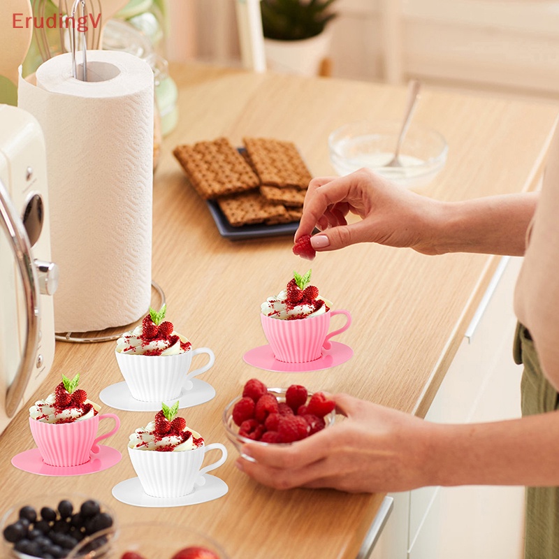 Bộ 1 / 4 Khuôn Silicone Làm Bánh Cupcake Hình Tách Trà Chịu Nhiệt