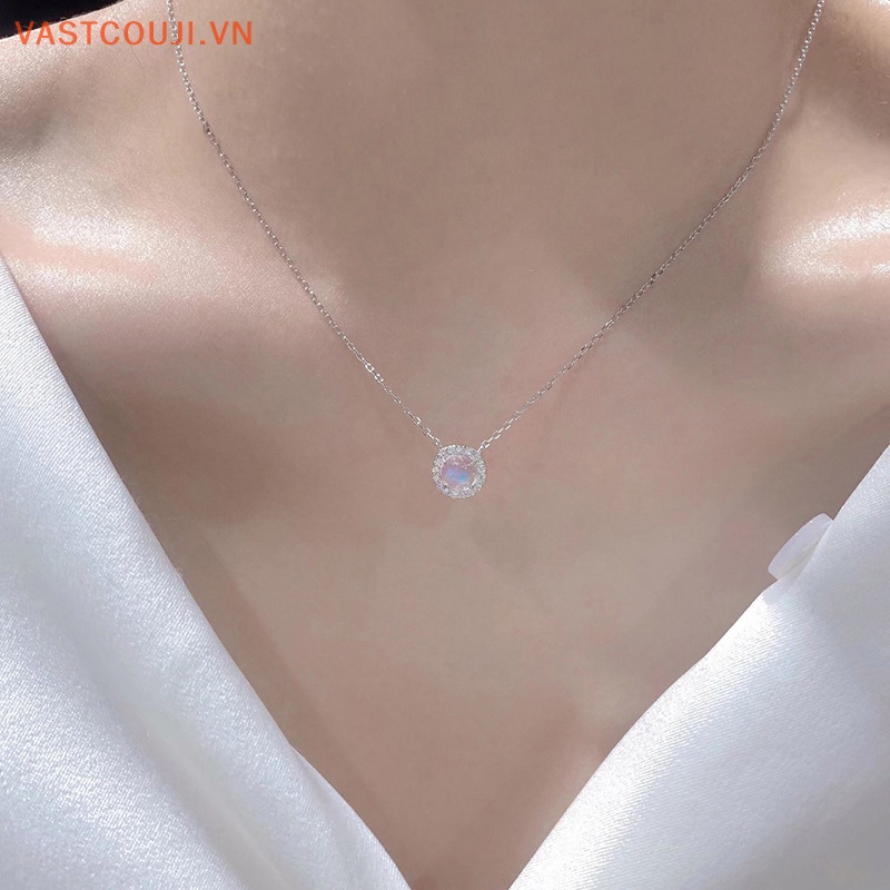 Vòng cổ Mặt Tròn Đính Đá Zircon Xanh Dương Lấp Lánh Thời Trang Cho Nữ