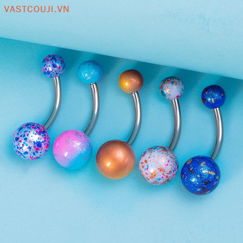 Set 5 Khuyên Rốn Bằng Thép Không Gỉ Acrylic Sơn Màu Sáng Tạo